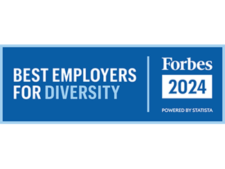 A blue and white logo that says "Forbes Best Employers for Diversity 2024".